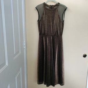 ECI New York Black Metallic Gold Sheer Mesh Neckline 6 Holiday Formal Wedding